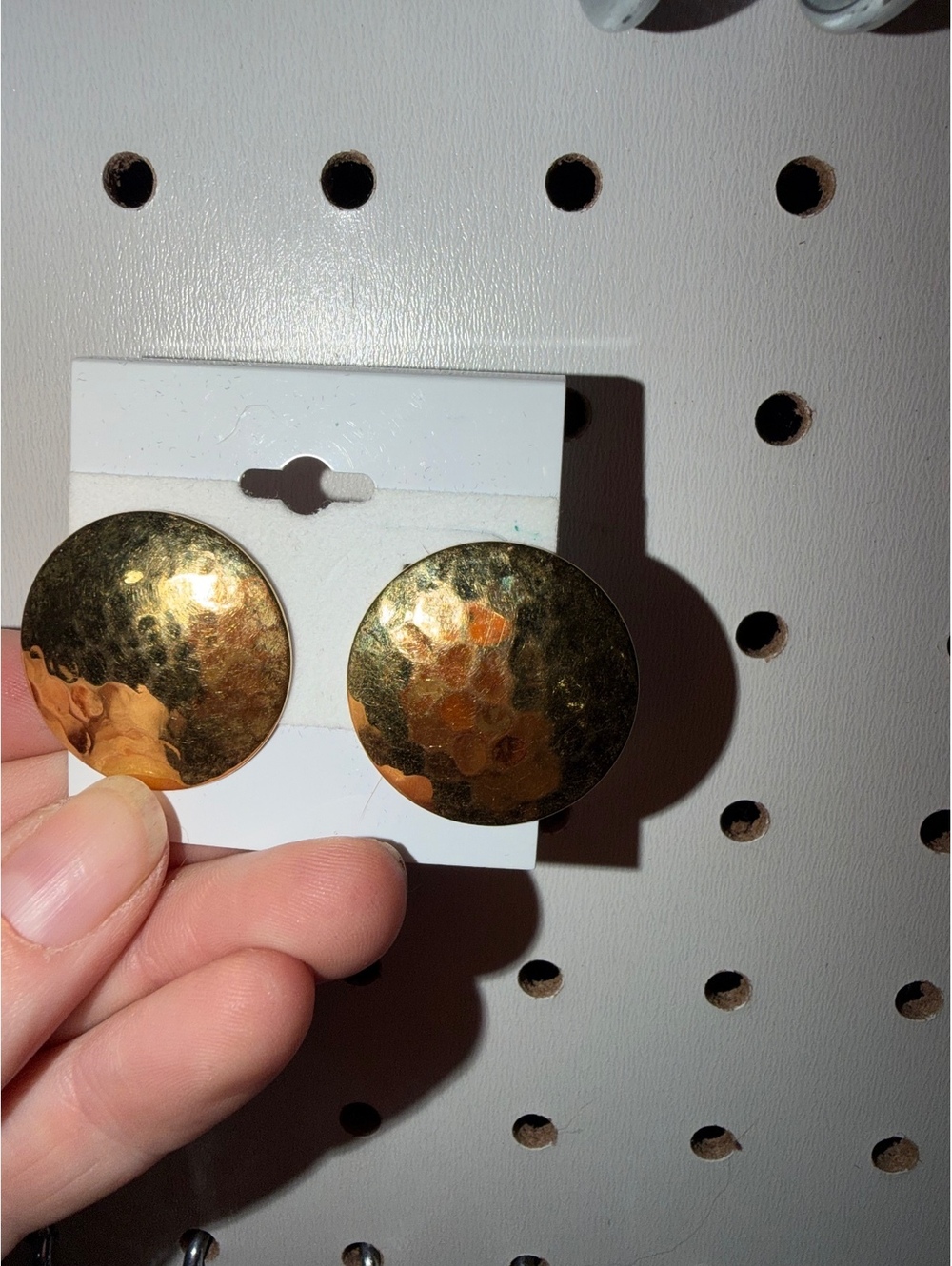 Bold Hammered Gold Tone Round Button Earrings - Statement Bl